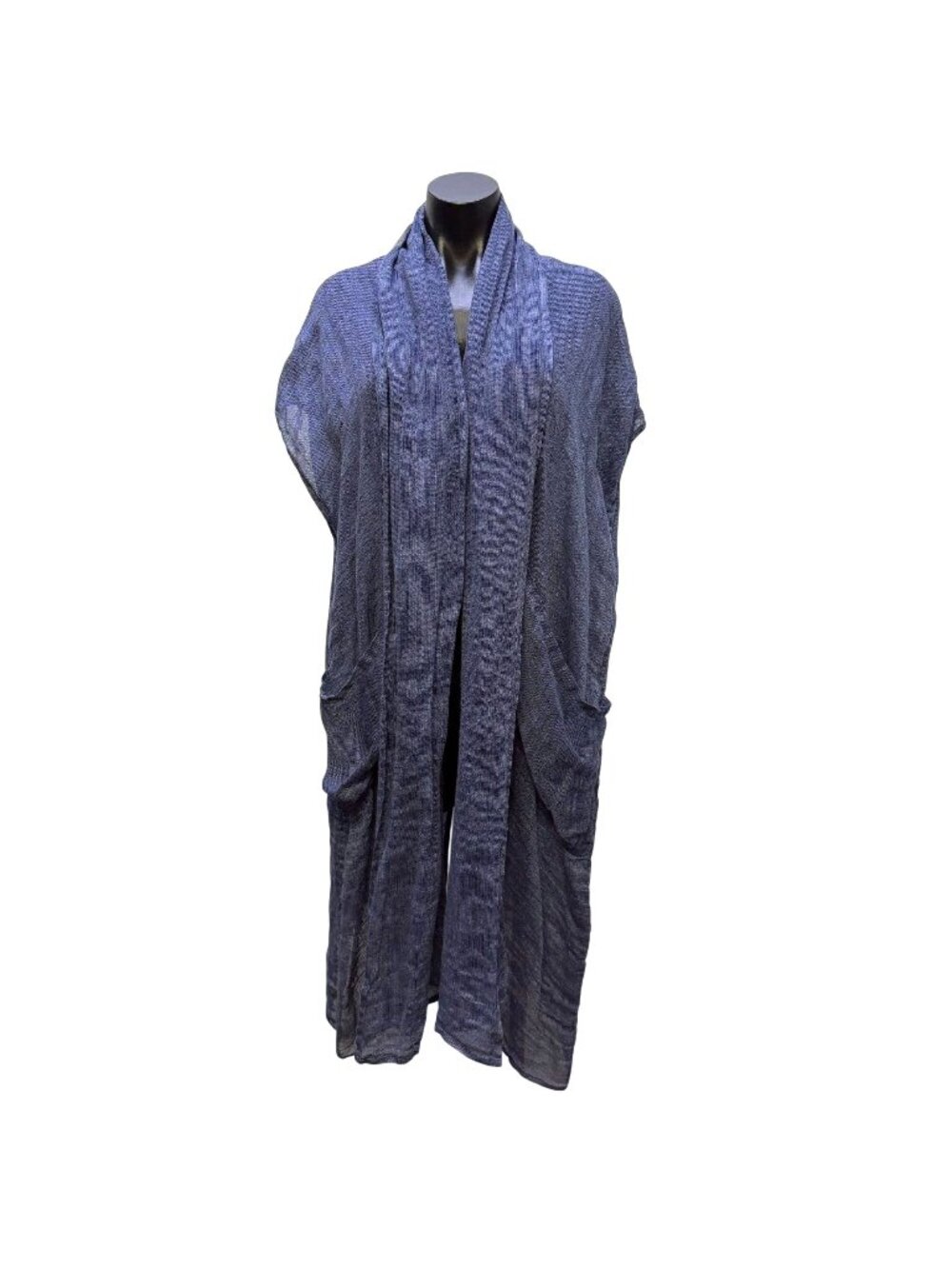 Cheyenne Blue Linen Open Front Duster With Pockets L/XL